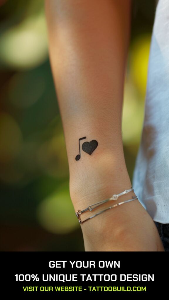 small beautiful tattoo: heart and music note tattoo