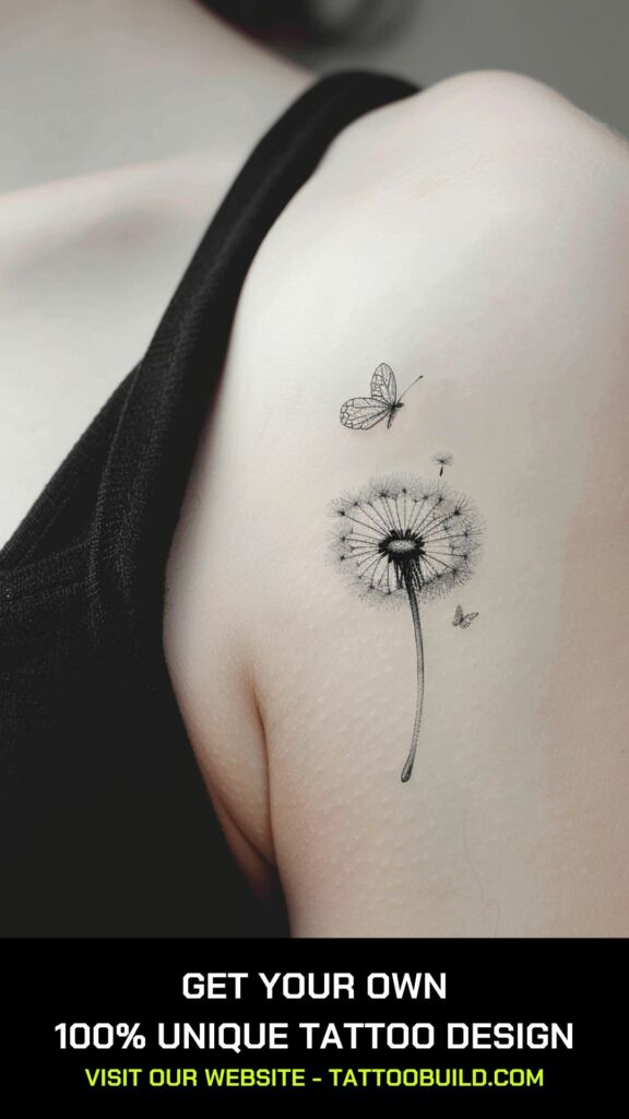 dandelion and butterfly tattoo for ladies