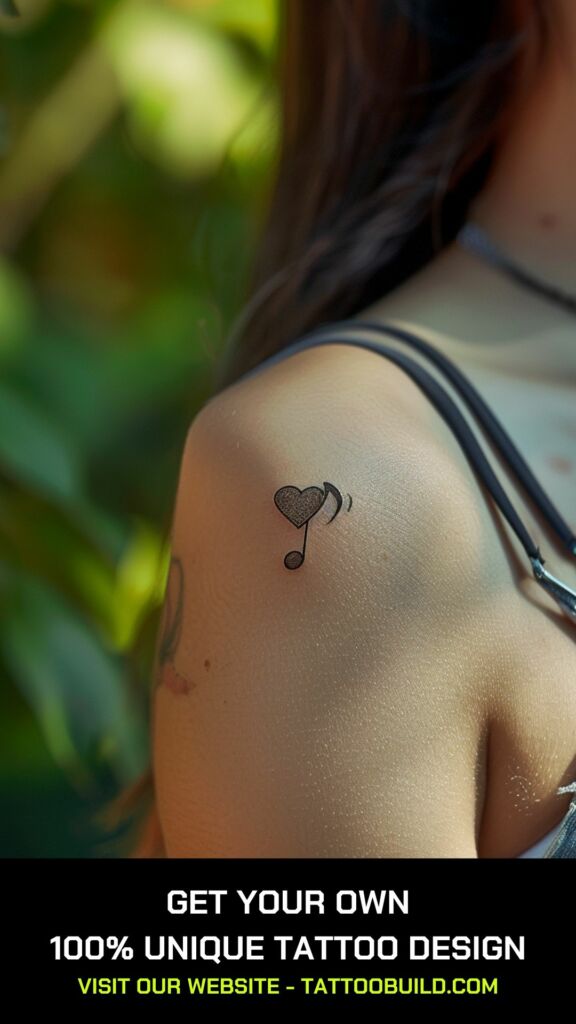 small beautiful tattoo: heart and music note tattoo