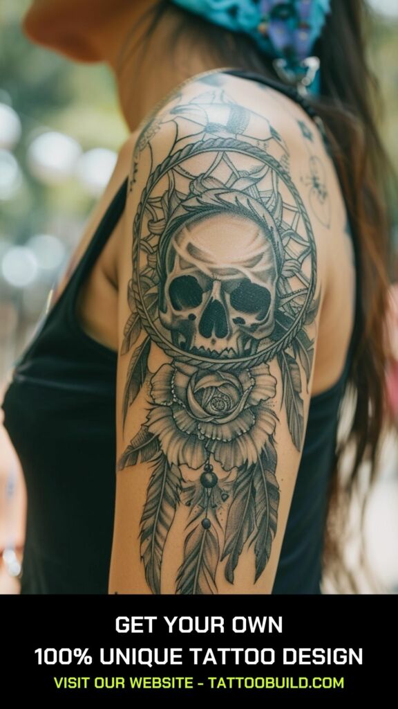 skull and dreamcatcher tattoos for female