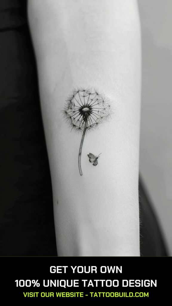 dandelion and butterfly tattoo for ladies