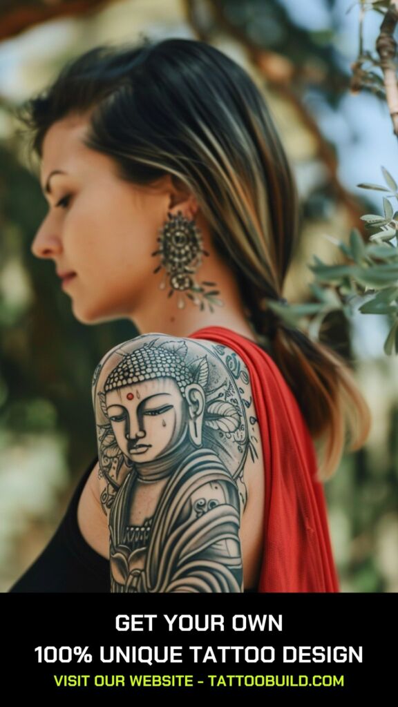 half sleeve female buddha tattoo
