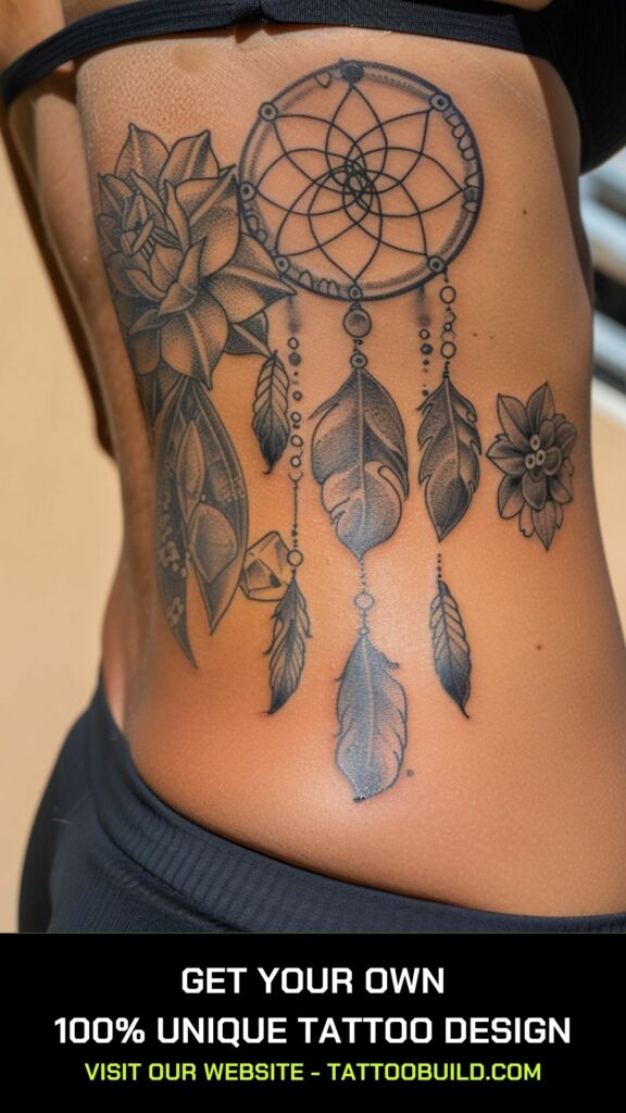 crystal dreamcatcher tattoos for female