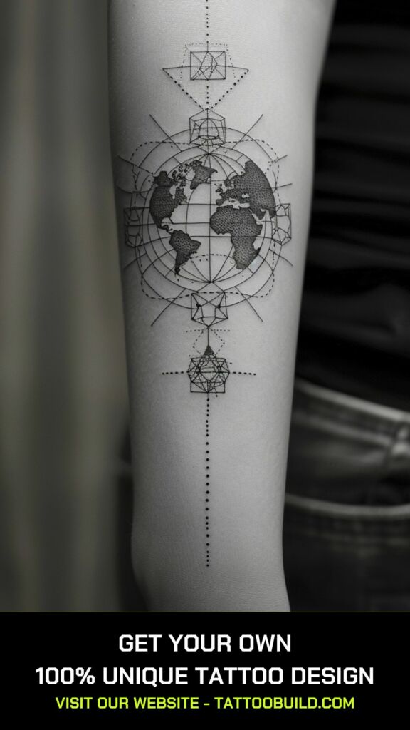 globe geometric tattoo designs
