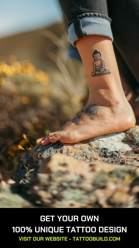 ankle buddha tattoo minimalist tattoo style