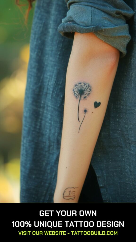 female dandelion and heart  tattoos