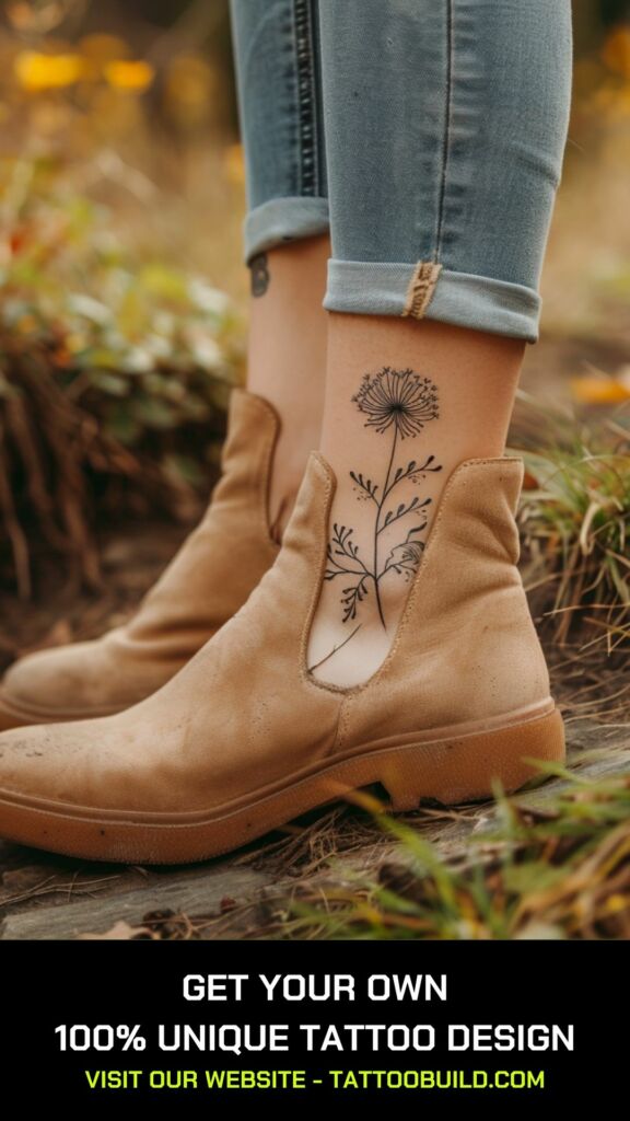 dandelion ankle tattoo for women