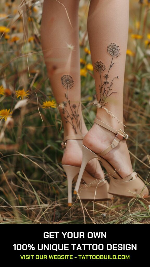 dandelion ankle tattoo for female