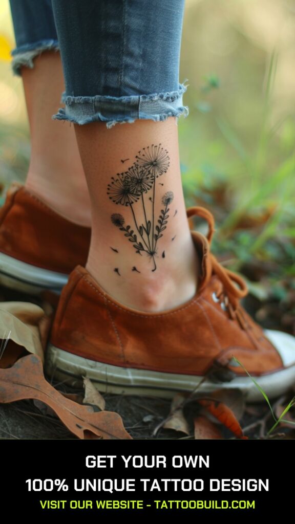 female dandelion ankle tattoos