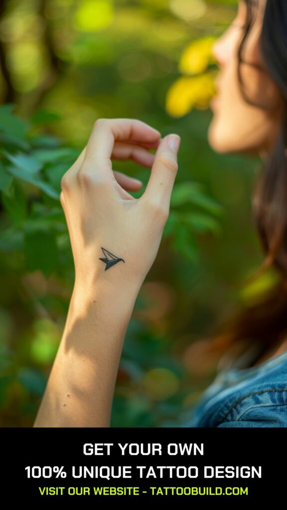 small beautiful tattoo idea for ladies: origami tattoo