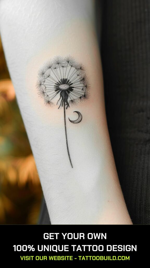 female dandelion and crescent  tattoos