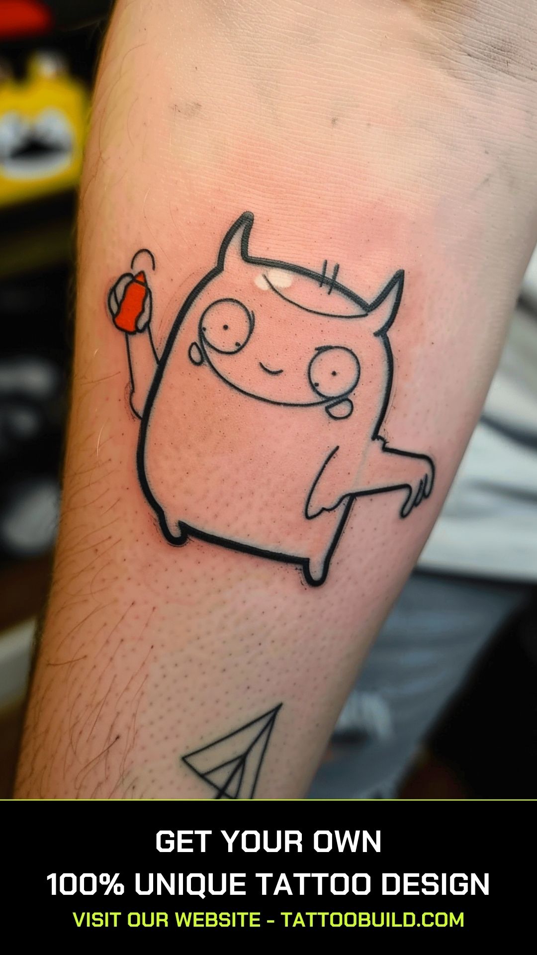 Small Gunther penguin Adventure Time tattoo on an arm