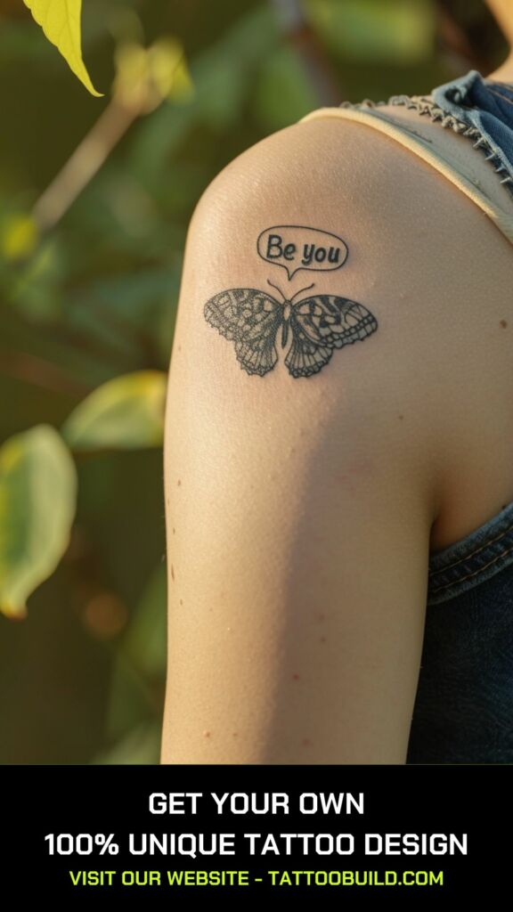 small beautiful tattoo: butterfly and bubble