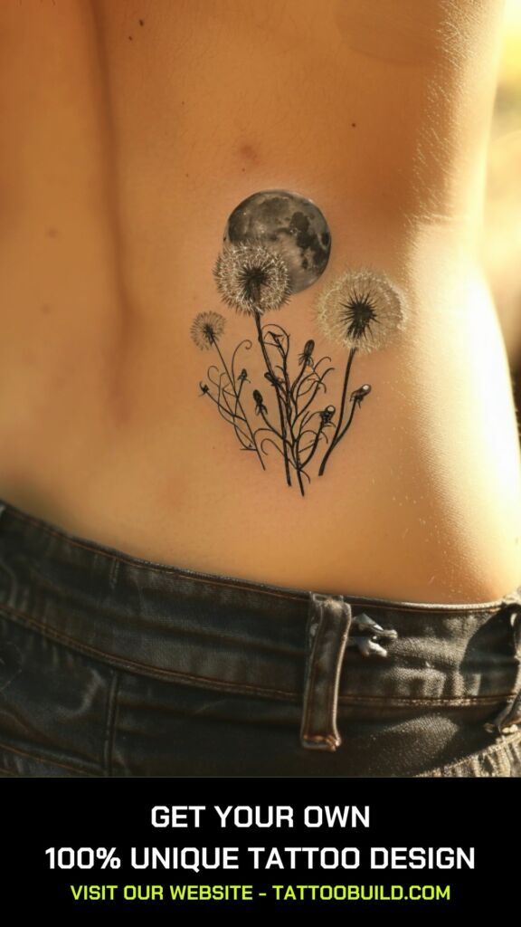 female dandelion full moon tattoos