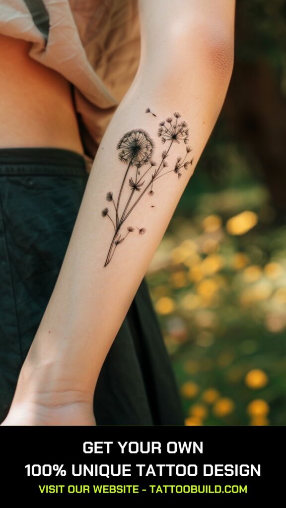  female dandelion arm  tattoo