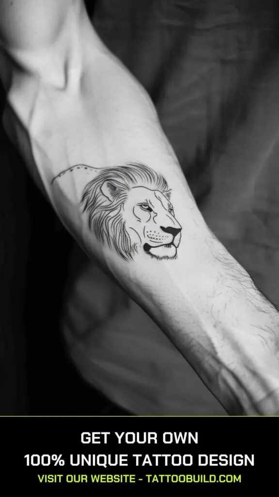 small tattoo designs for men: Line work lion tattoo