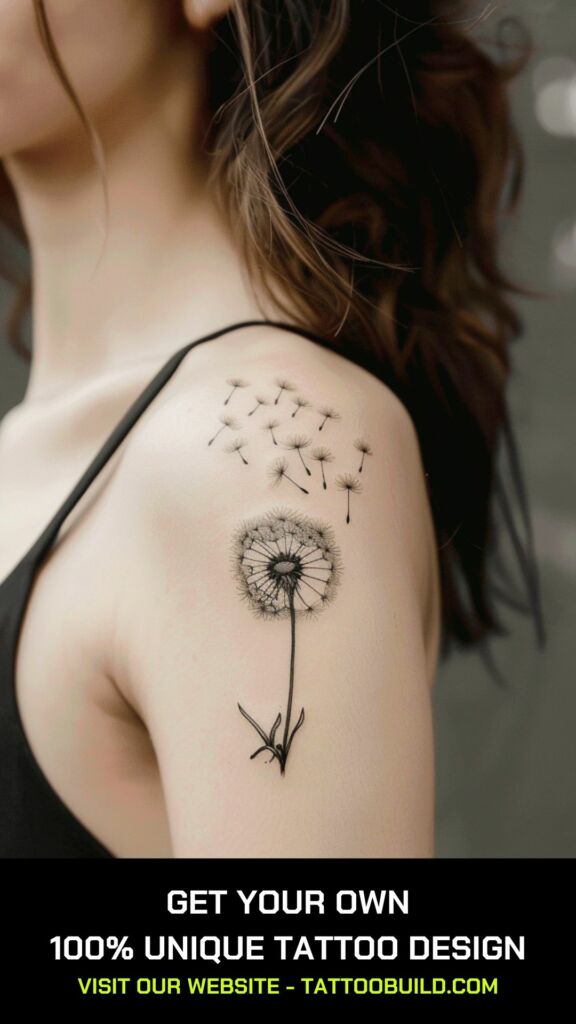 dandelion and flying seeds tattoo for ladies