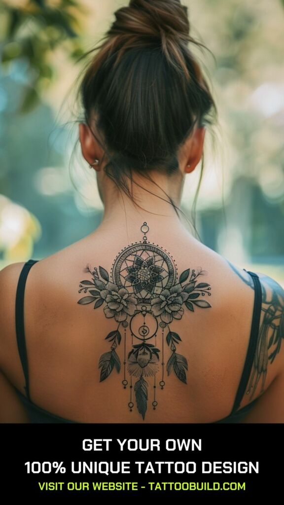 floral dreamcatcher tattoos for females