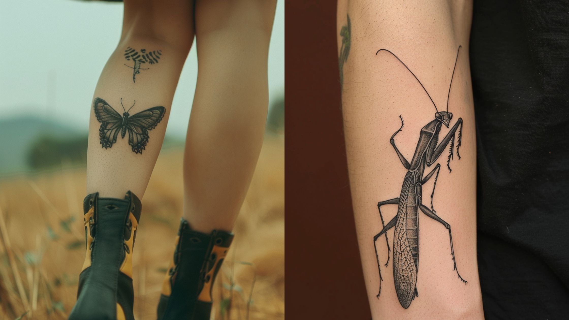 Bug tattoo ideas featuring detailed insect designs in black and grey ink