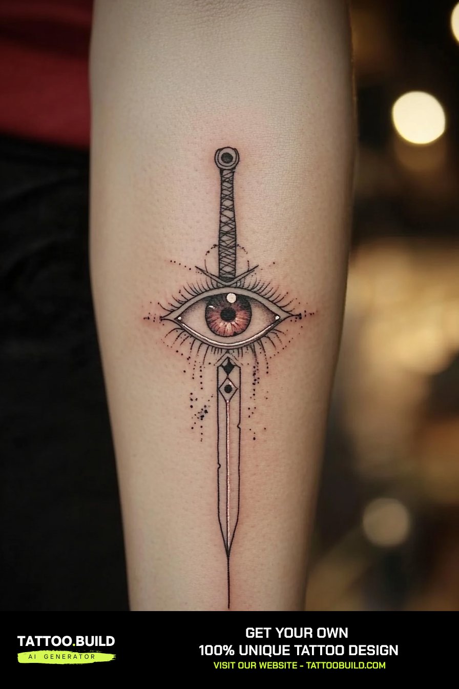 Twin dagger tattoos placed symmetrically on the chest
