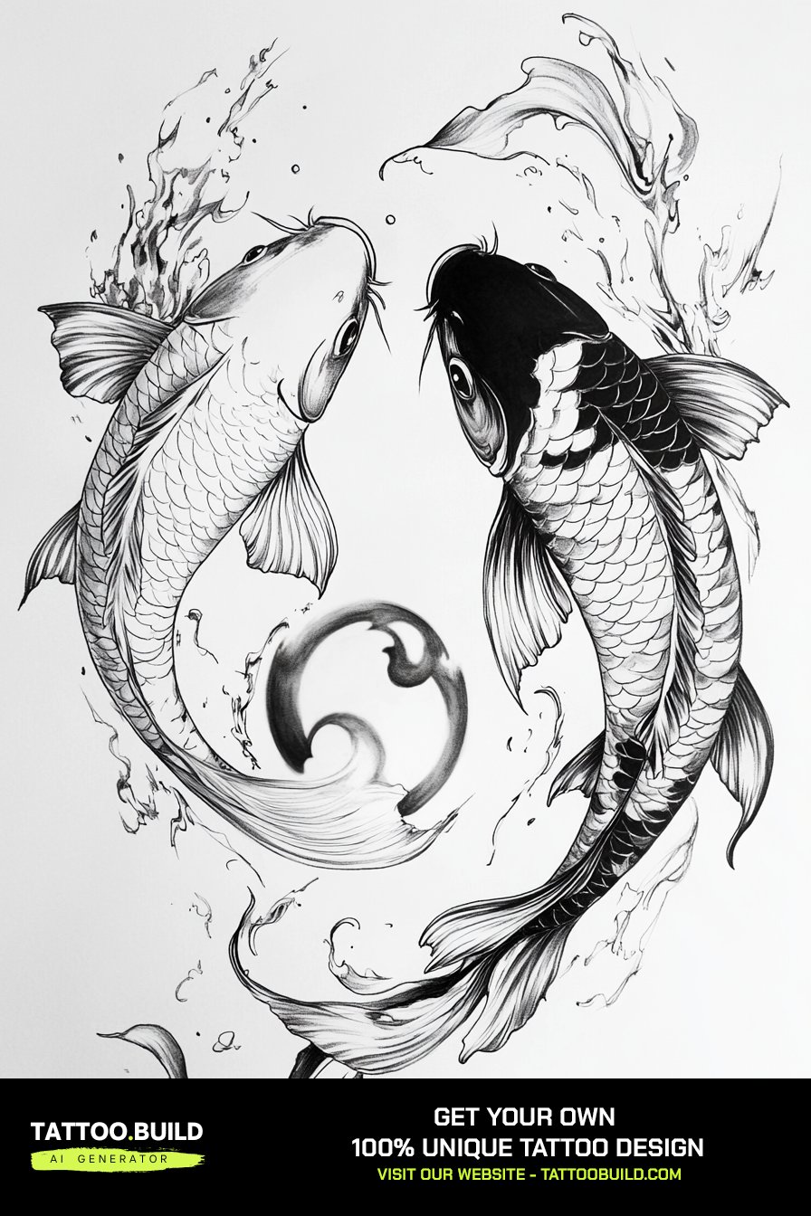 Koi fish tattoo drawing shown as a finished stencil ready for transfer