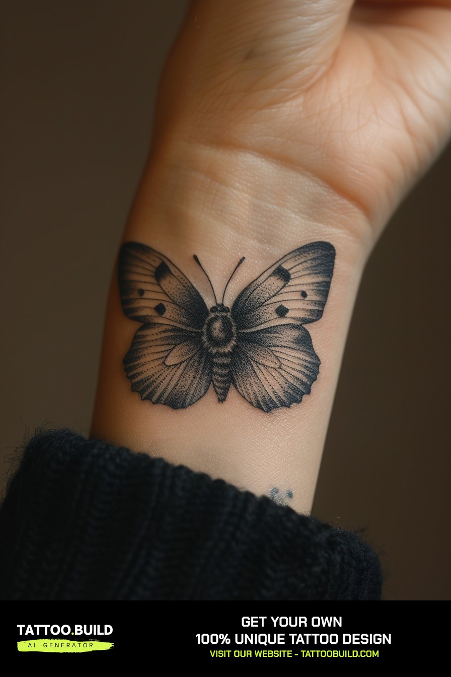 Moth tattoo idea combining florals, moon and moth in one piece