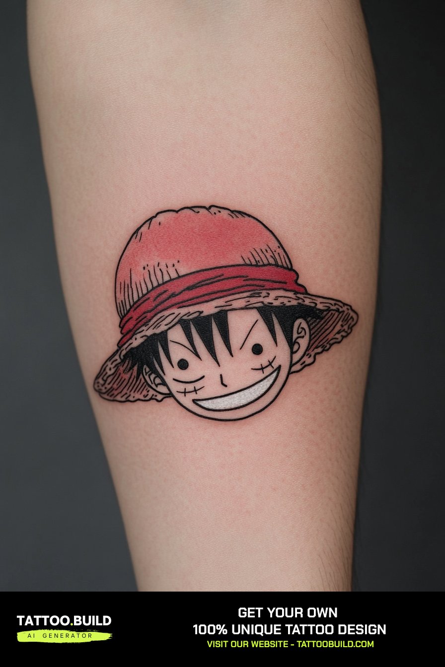 One Piece tattoo portrait of a Straw Hat crew member in fine line and colour