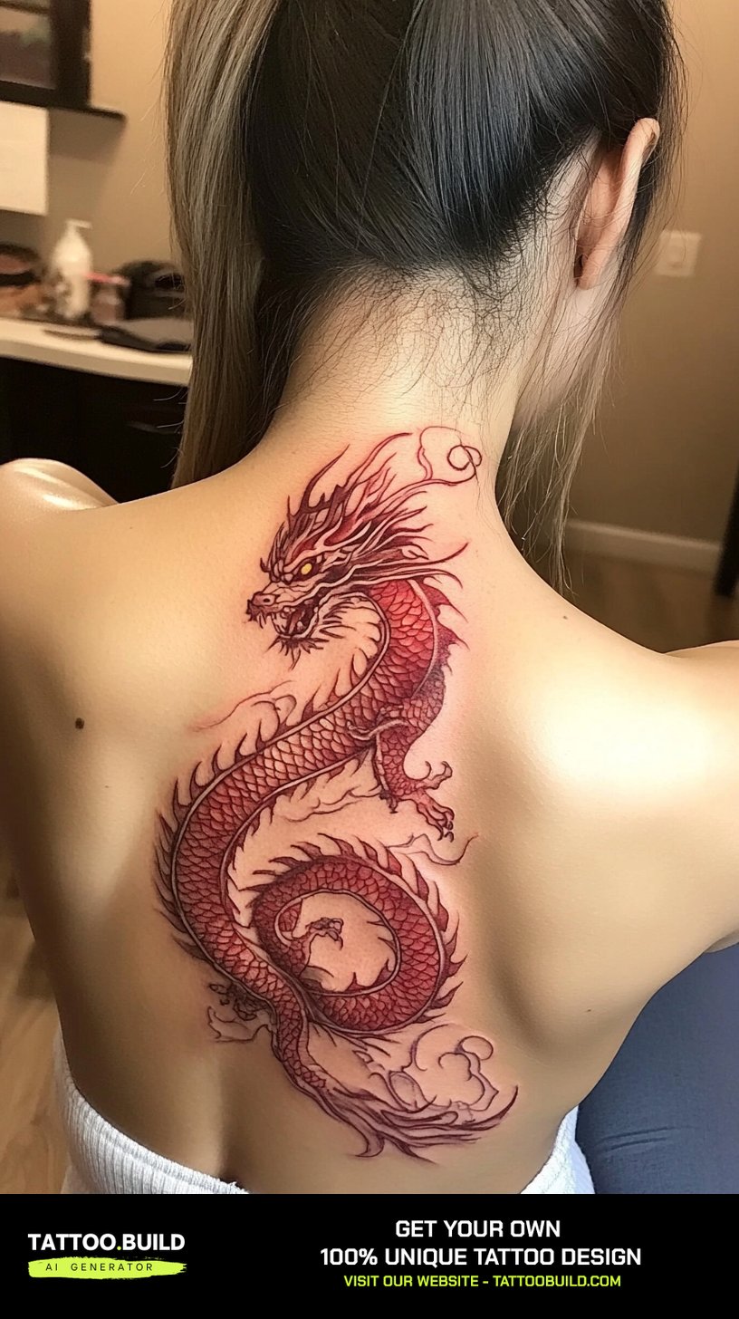 Red ink astrological symbol tattoo on a woman's arm