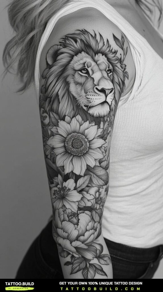 Colour sleeve tattoo for women with saturated blended tones