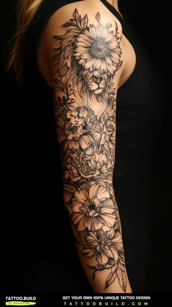 Blackwork sleeve tattoo for women with dense shading across the forearm