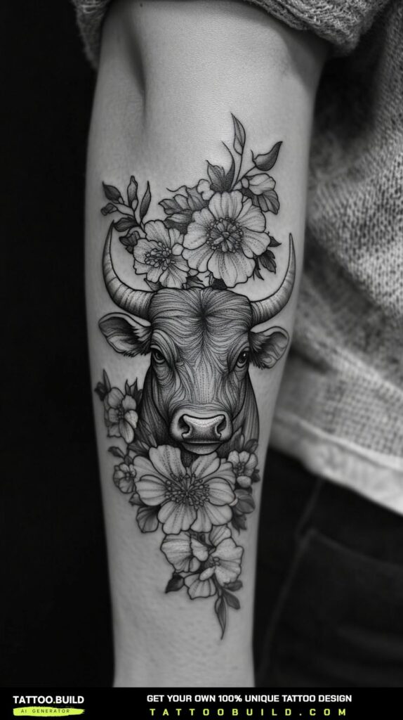 Dark feminine sleeve tattoo for women with heavy blackwork and gothic detail