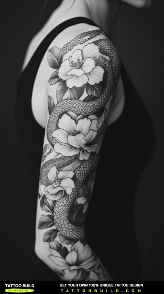 Quarter sleeve tattoo for women covering the shoulder and upper arm