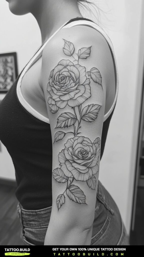 Floral sleeve tattoo for women with blossoms wrapping around the forearm