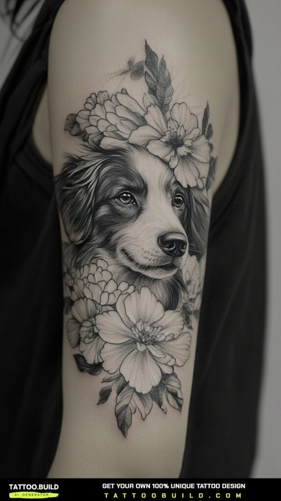 Black and grey sleeve tattoo for women showing strong contrast and depth