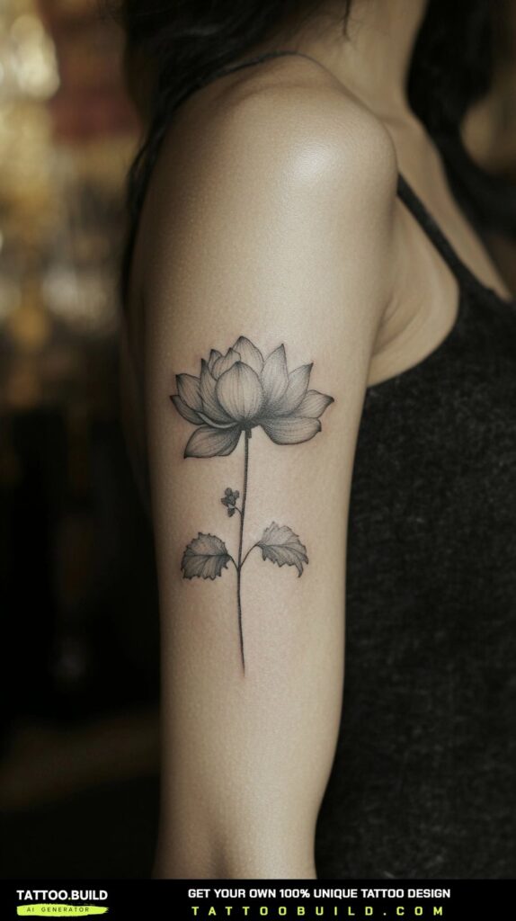 Small minimalist lotus flower tattoo in single-needle linework