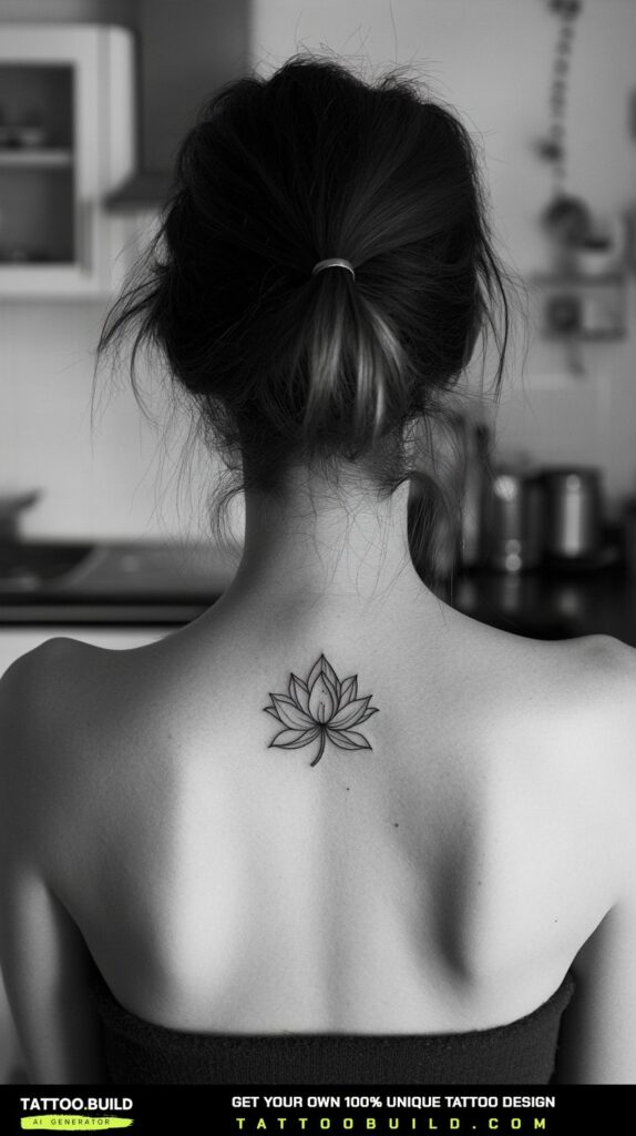 Bold blackwork lotus flower tattoo with solid black petals