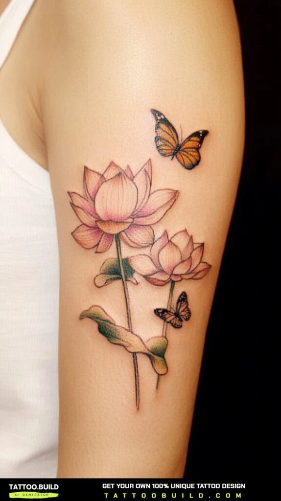 Geometric lotus flower tattoo combined with fine dotwork rings