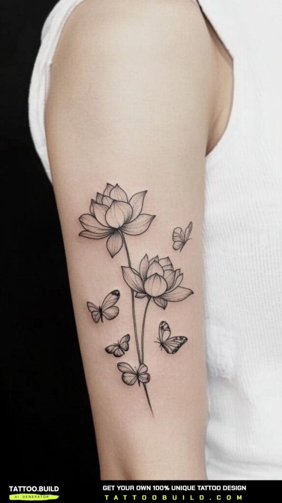 Lotus flower tattoo set within a sacred geometry pattern