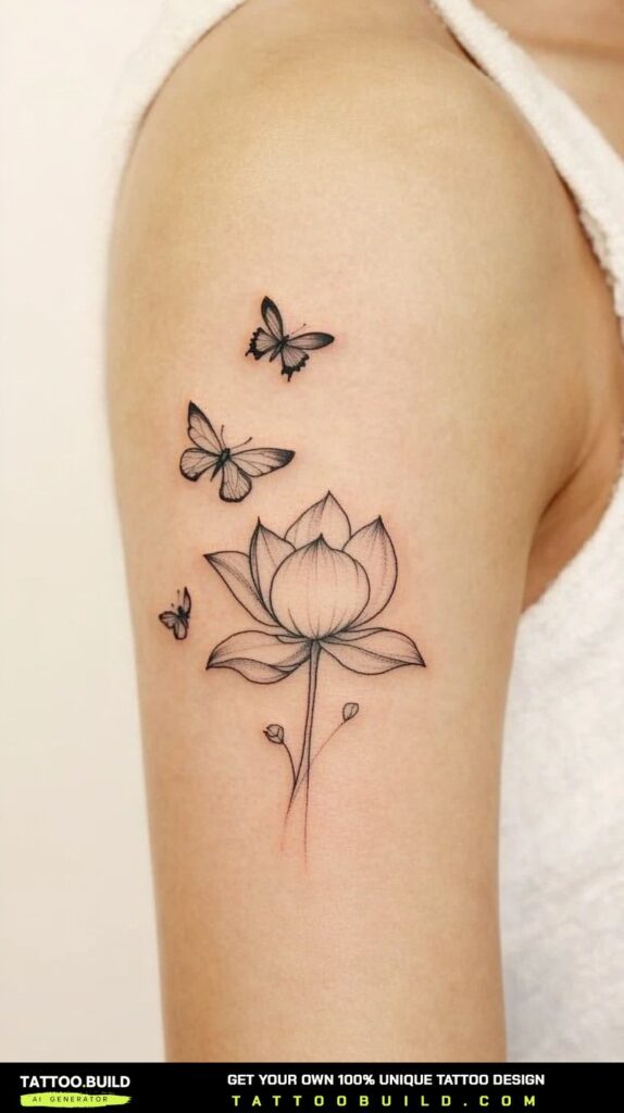 Lotus flower tattoo paired with handwritten script lettering