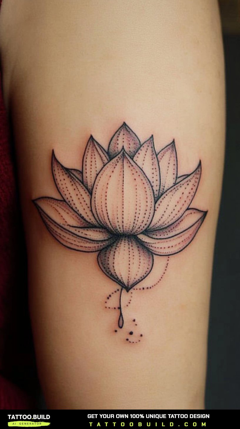 Lotus tattoo with a meaningful date written beneath the petals
