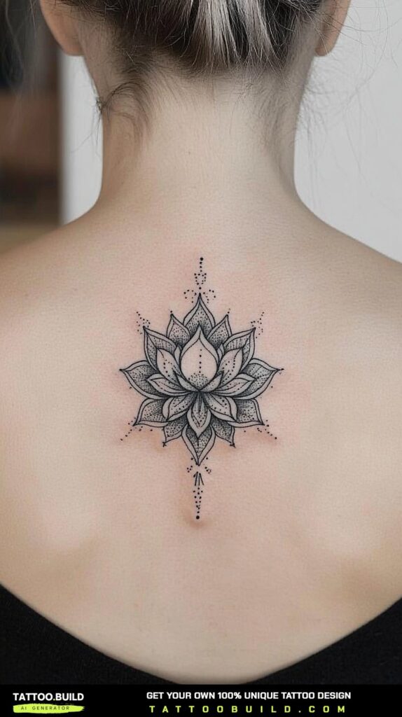 Script and lotus flower tattoo running along the forearm