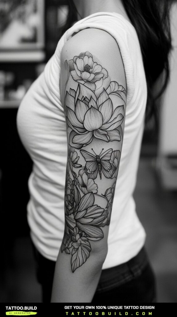 Ornamental lotus mandala tattoo centered on the sternum