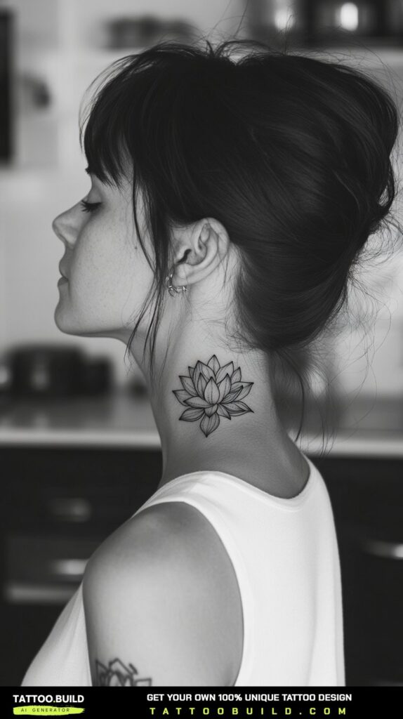 Pastel watercolor lotus flower tattoo on a woman's shoulder