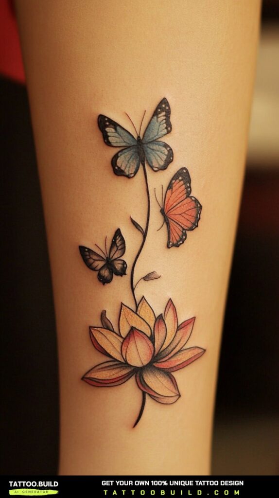 Ornate lotus tattoo with symmetrical ornamental flourishes