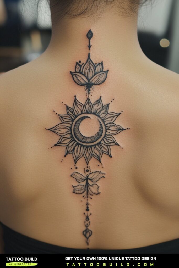 Lotus flower tattoo on the thigh with soft grey shading