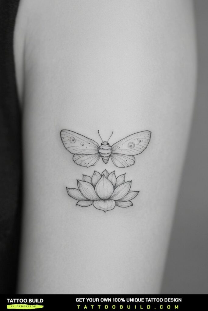 Lotus tattoo on the back of a woman's shoulder