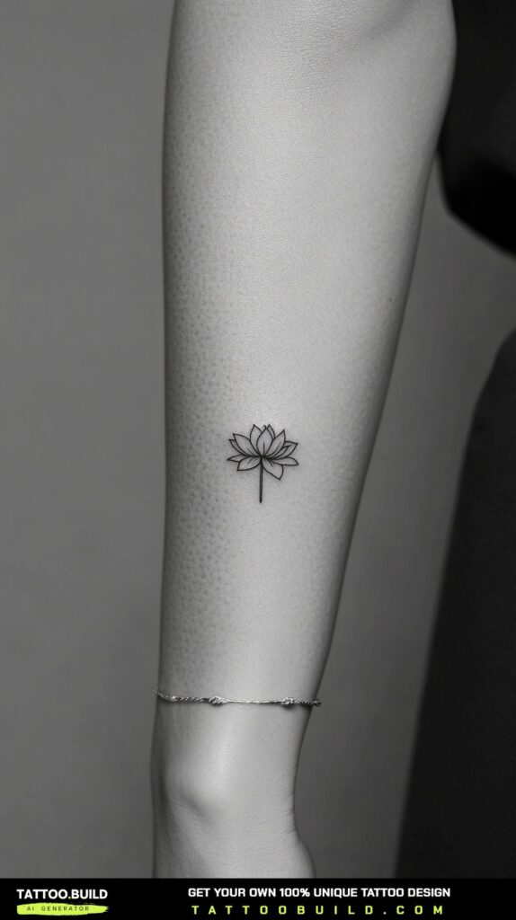 Lotus flower tattoo on the inner forearm in black linework