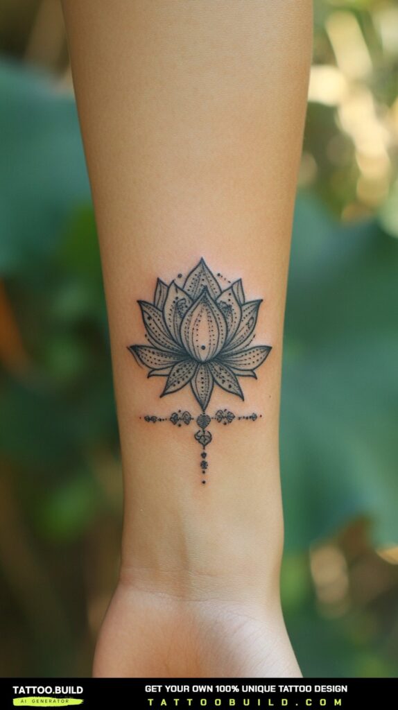 Large lotus flower tattoo covering the upper back