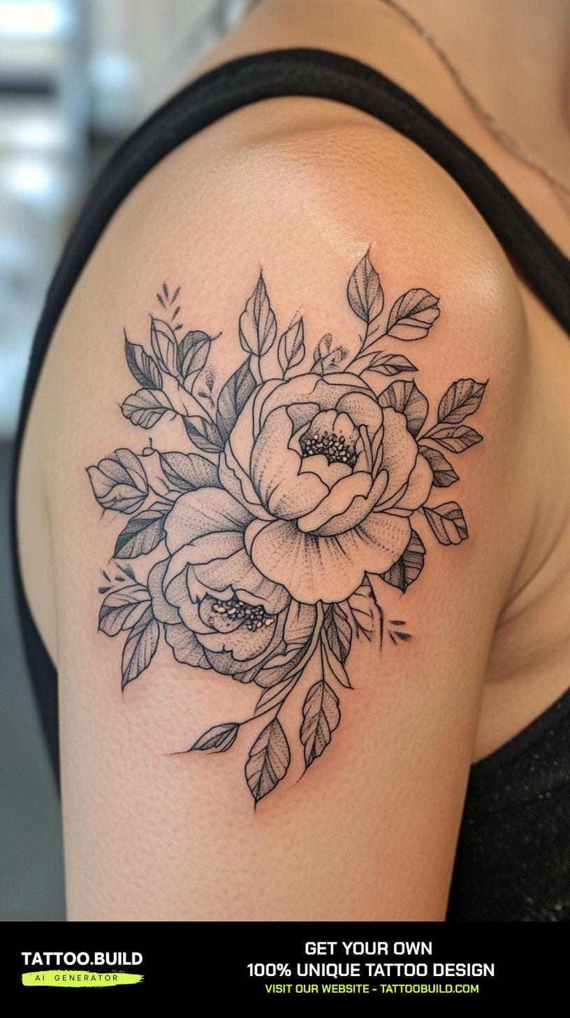 Minimalist black rose outline tattoo for women on the inner bicep