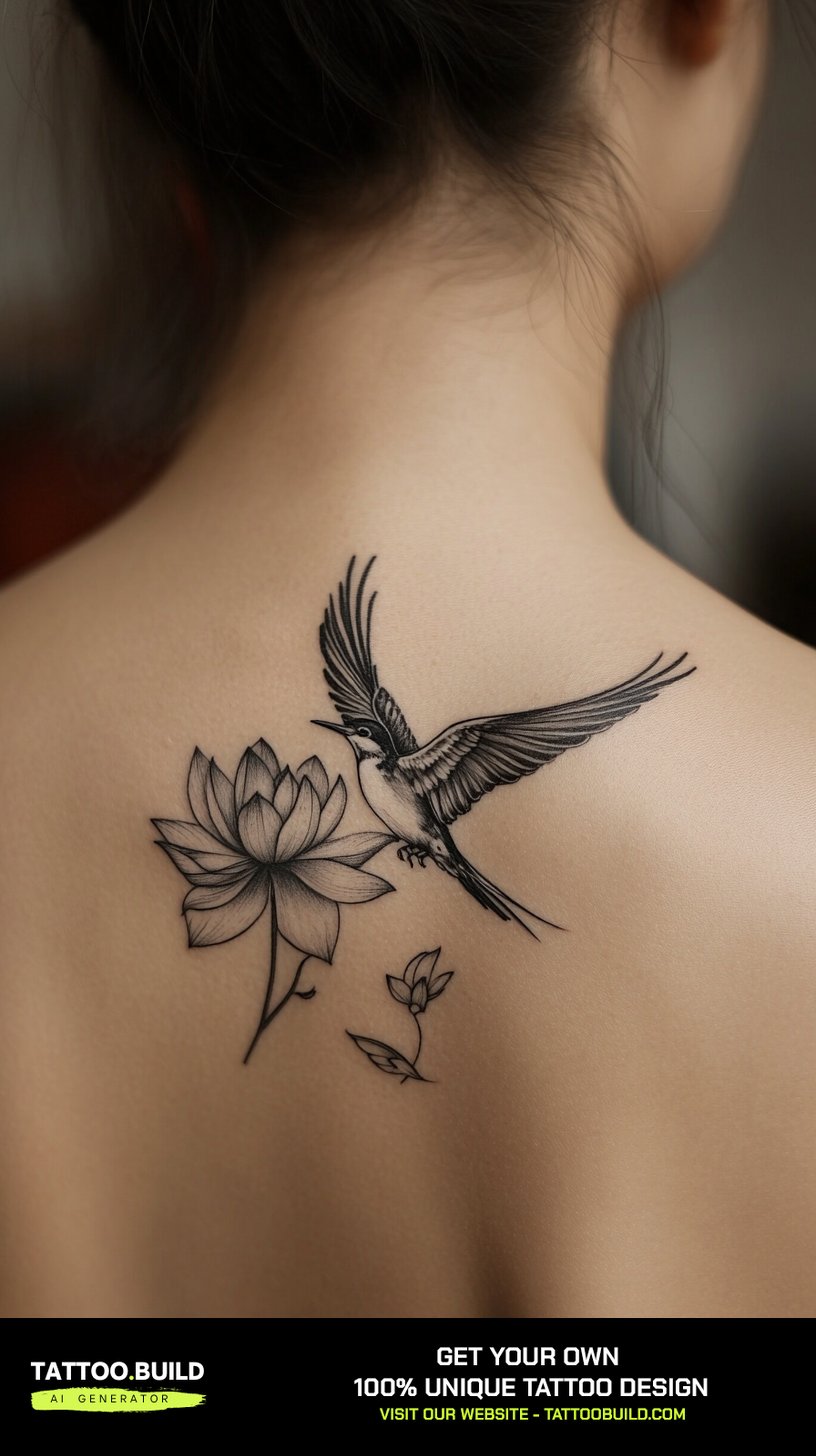 Neo-traditional lotus tattoo for women with bold outlines and saturated colour